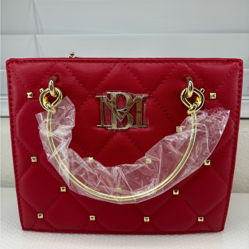Badgley Mischka Red Quilted Crossbody Handbag with Gold Accents